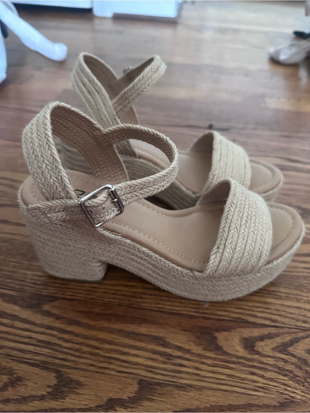 Soda Neutral Tan Braided Platform Sandals with Ankle Strap